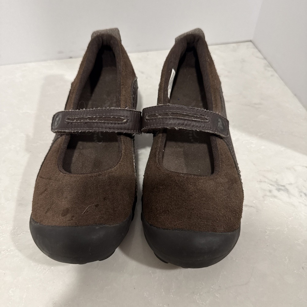 Merrell Mary Jane Shoes Womens Sz 3.5 Plaza Bandeau  Espresso Brown Suede Wedge